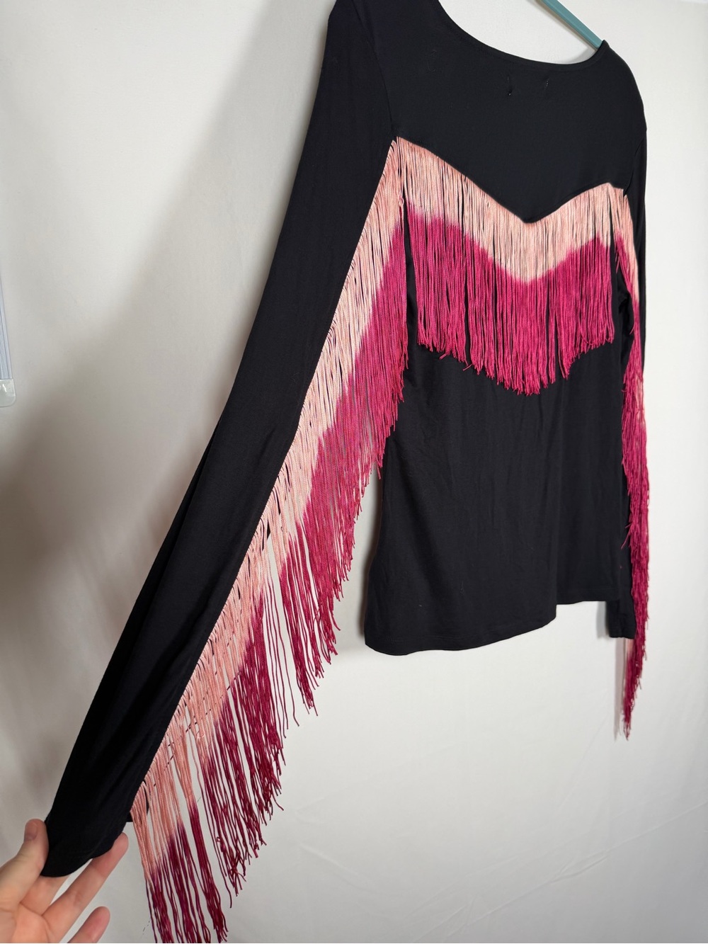 NWT Idyllwind Black Long Sleeve Top Pink Fringe Detail Western, Country Cowgirl